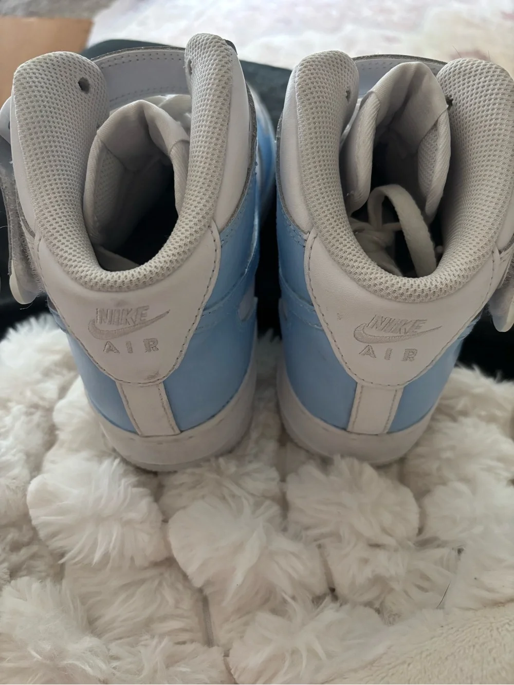 Nike White and Blue High-Top Sneakers
